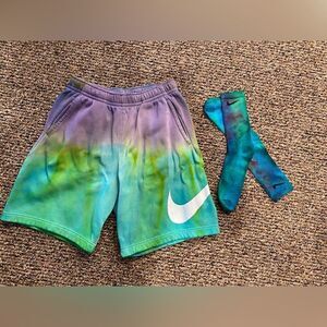 custom |dye| vibrant colors| Nike Standard Fit above sweat-shorts & Nike socks.